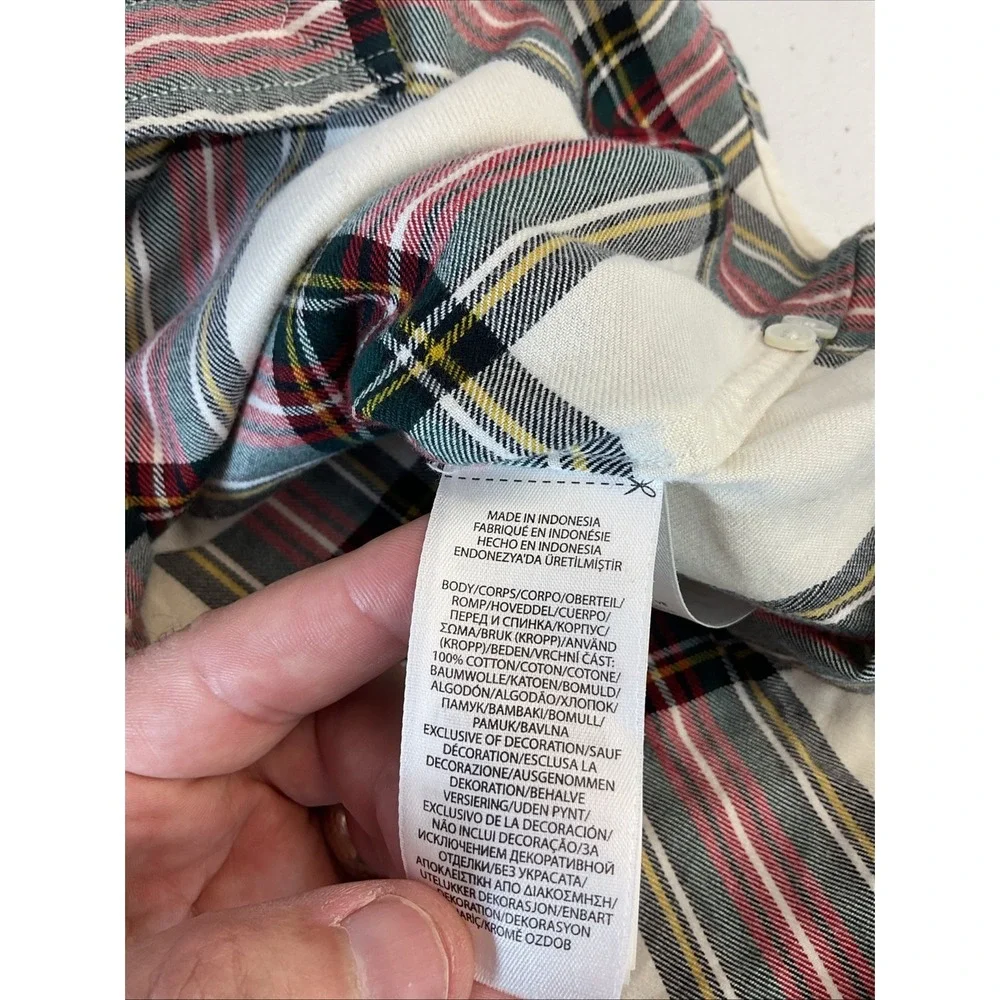 Polo Ralph Lauren Classic Fit Plaid Flannel Shirt Youth‎ XL Ivory Red Button Up